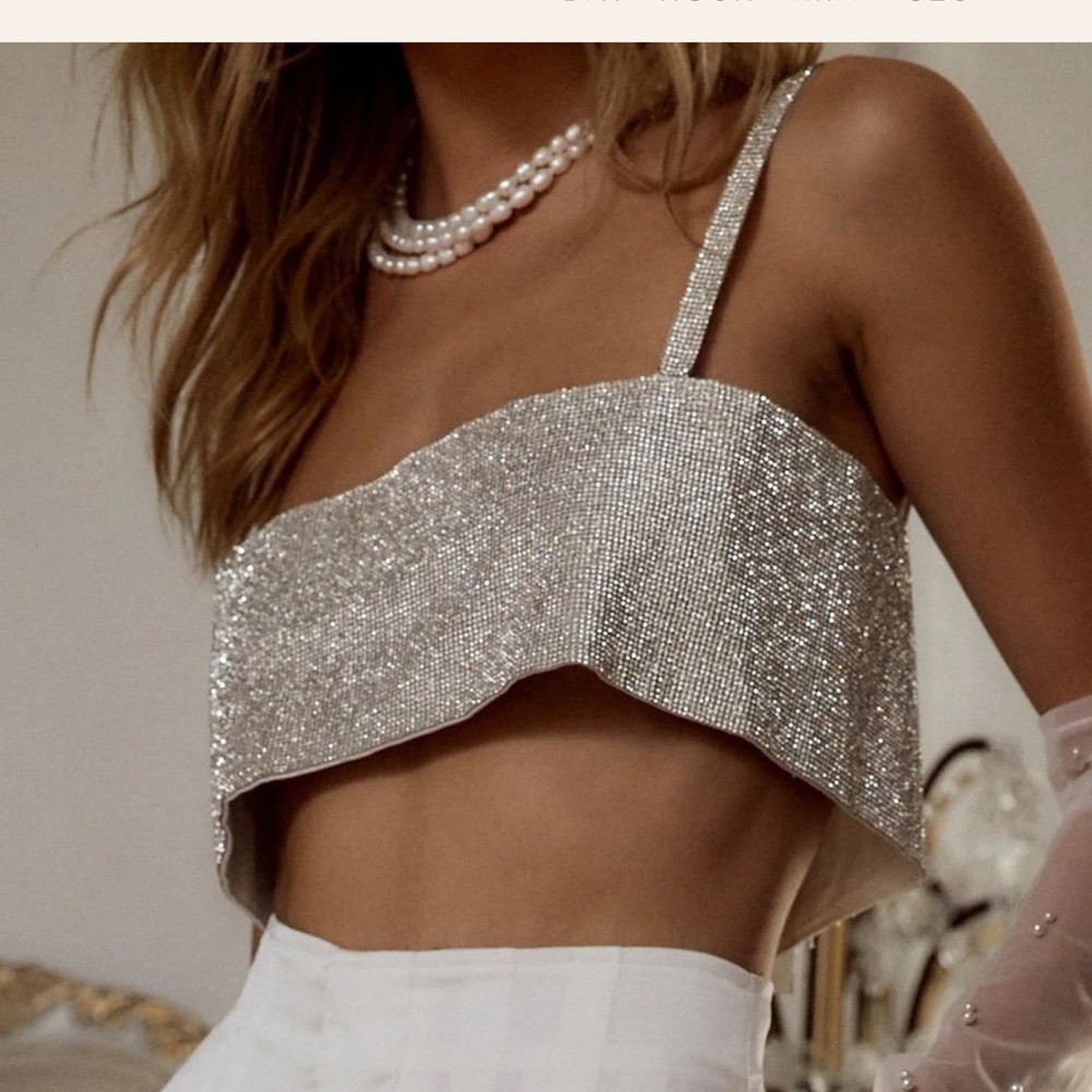 12th Tribe Shira Silver Rhinestone Crop Top